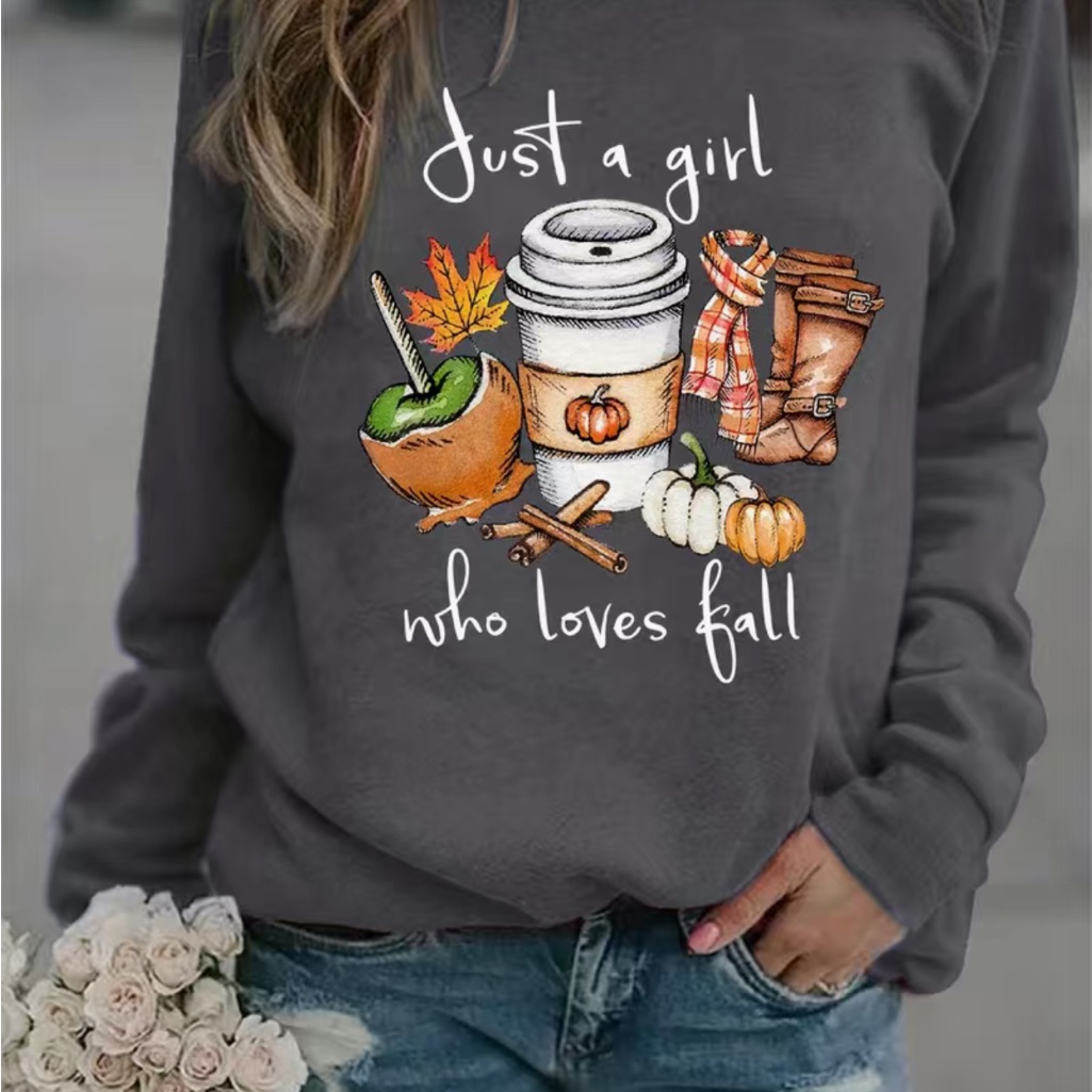 Fall Letter & Graphic Print Sweatshirt, Casual Long Sleeve Crew Neck Sweatshirt